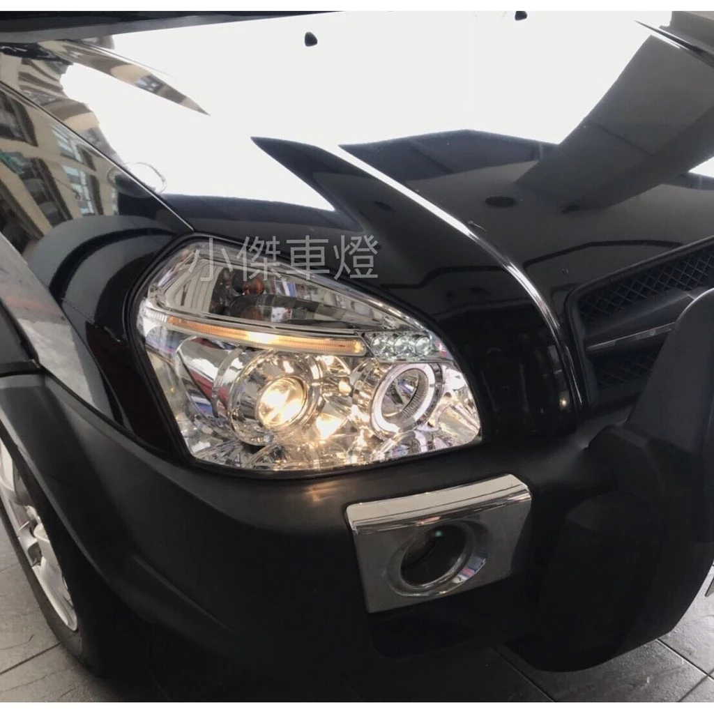 實車安裝 全新 外銷款 現代 TUCSON 土桑 光圈 燈眉版 R8 晶鑽 魚眼大燈 頭燈