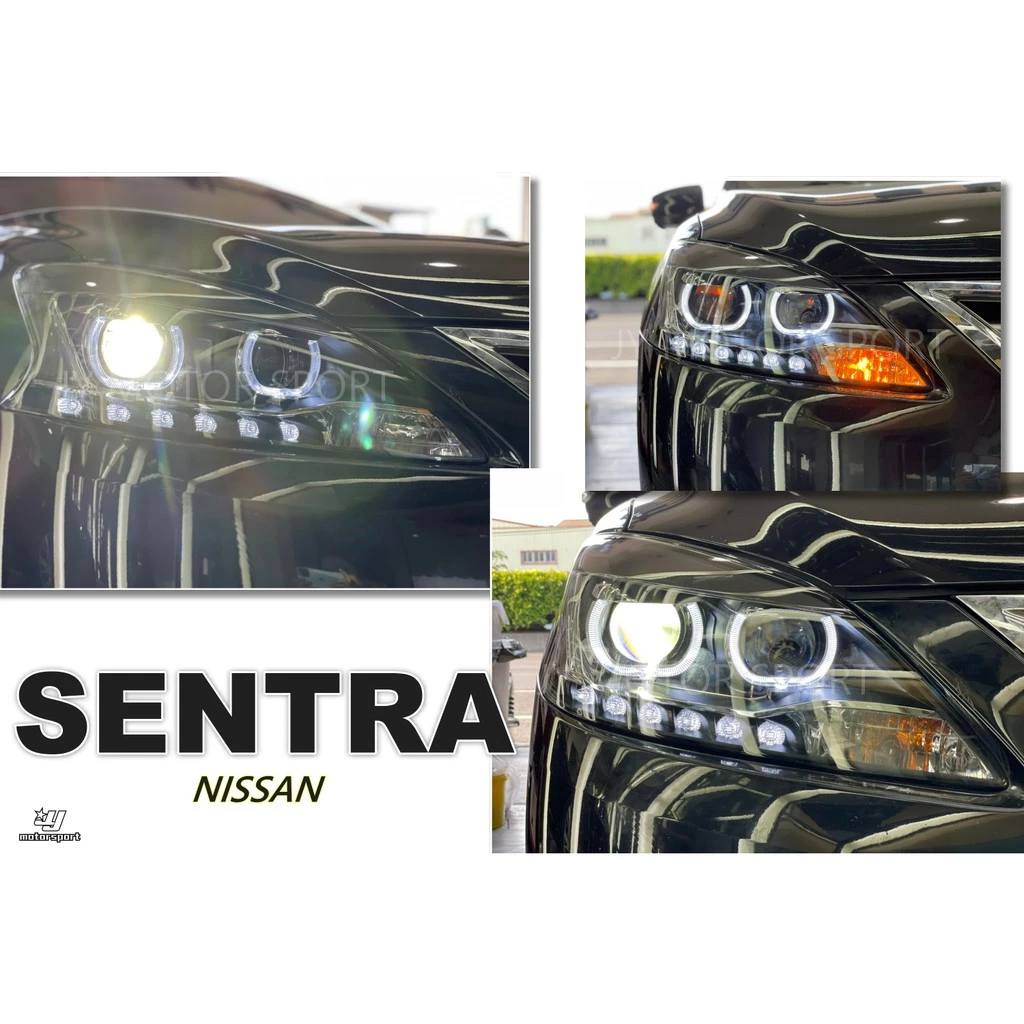 全新 SUPER SENTRA 13 14 15年 黑框類BMW 雙圓 LED 導光式R8 日行燈 魚眼 大燈