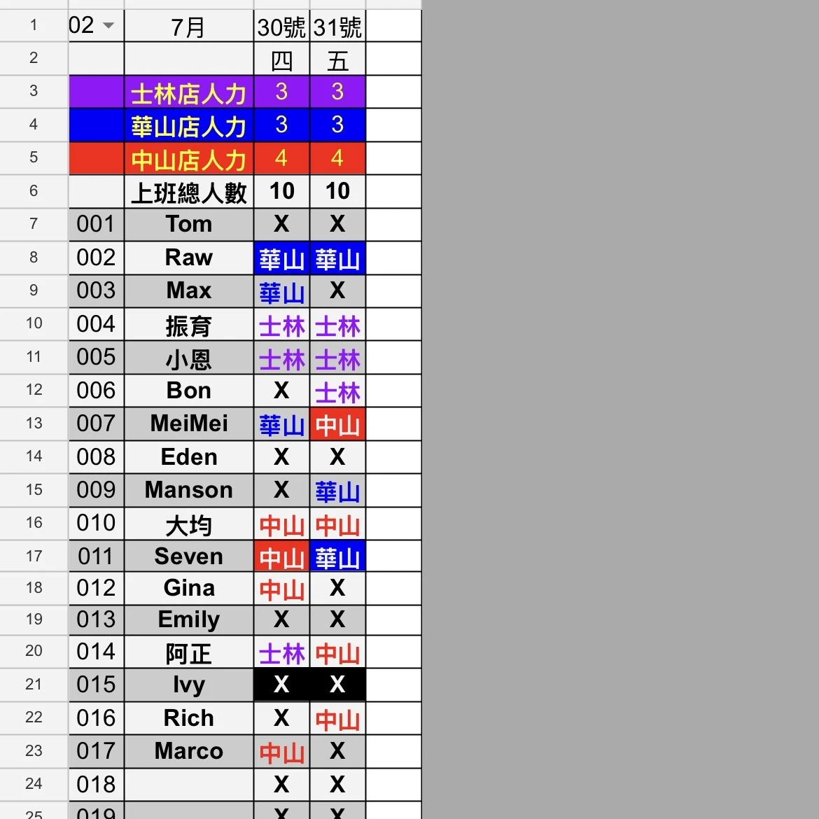 8/3士林店店休一天