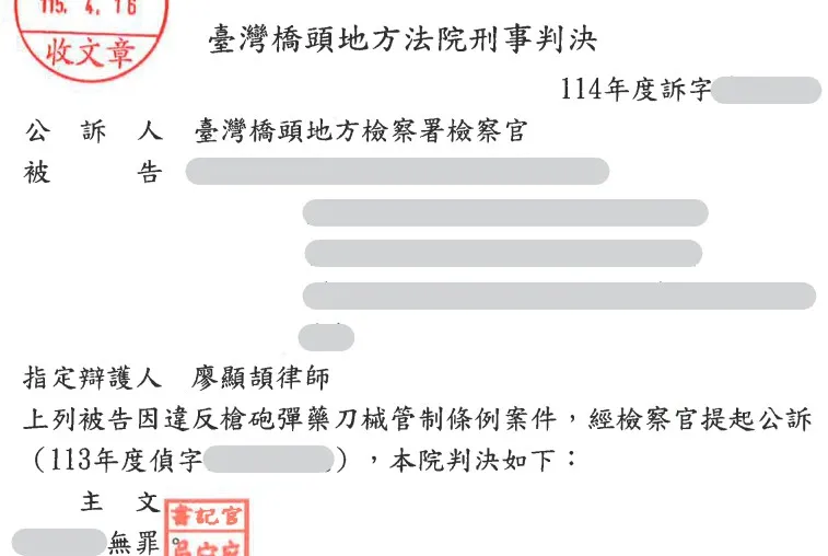 當事人因槍砲彈藥刀械