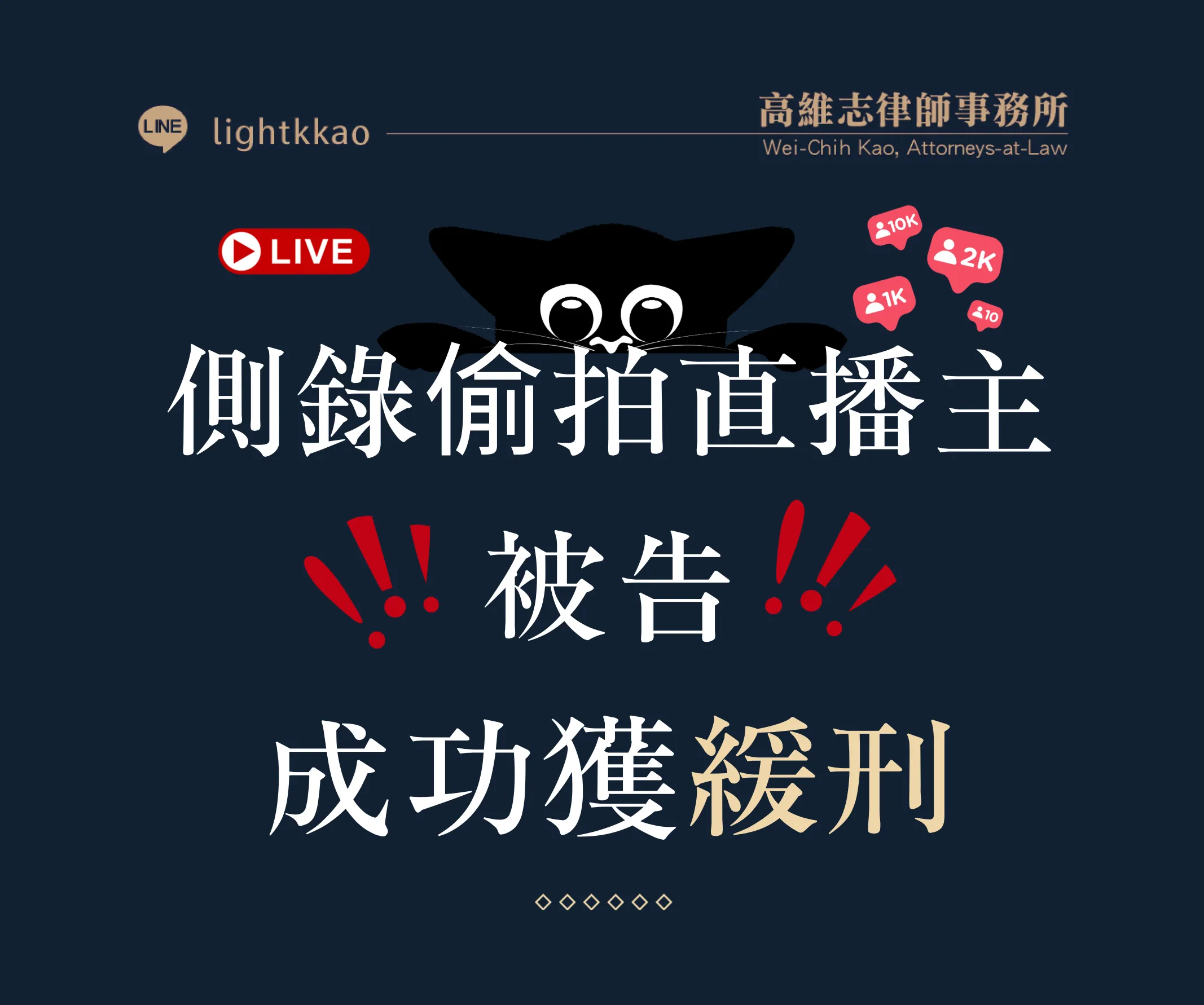 側錄偷拍直播主被告，高維志律師辯護勝訴─成功獲得緩刑 台北律師/高雄律師/偷拍/勝訴