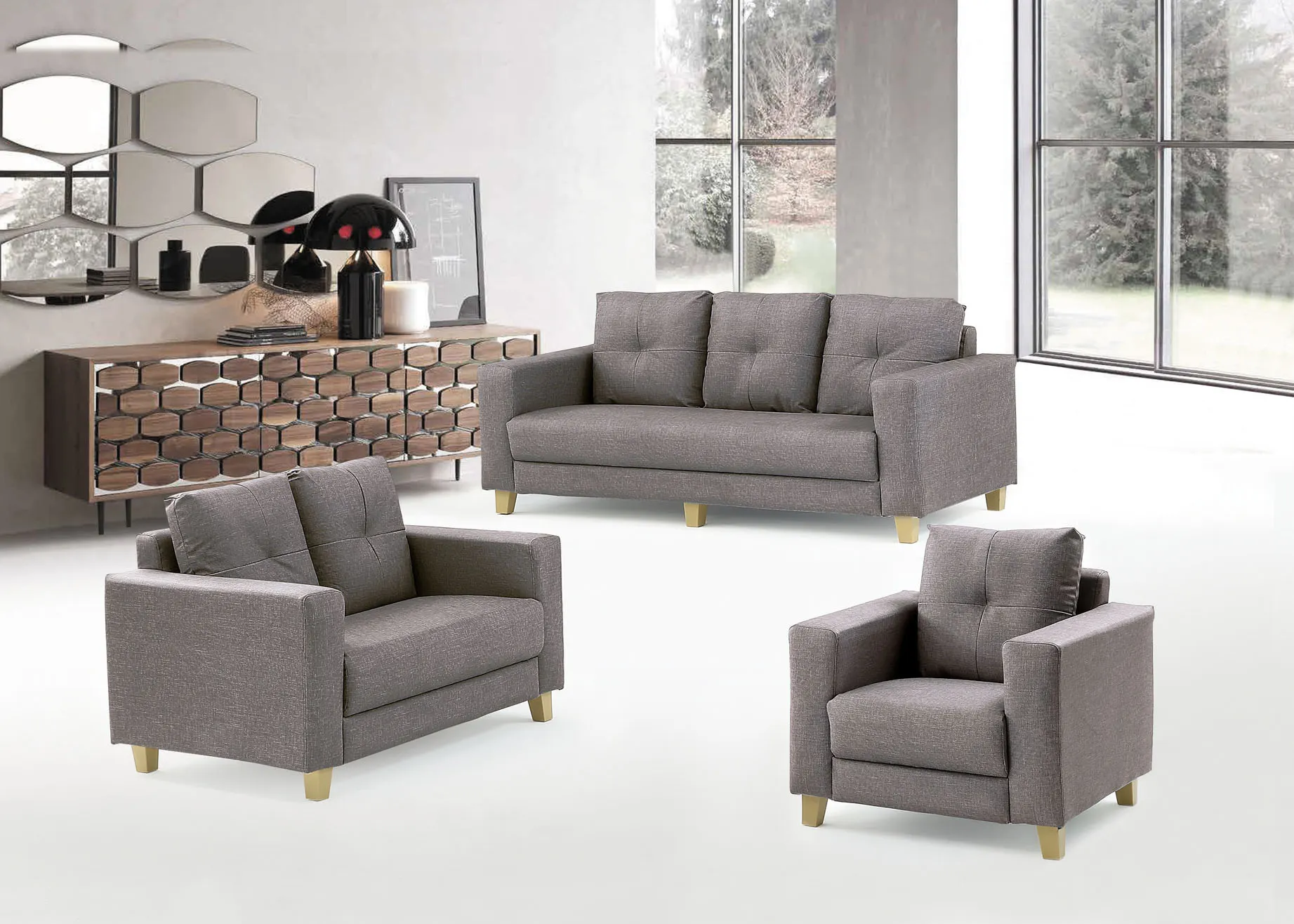 秋田貓抓皮灰色皮沙發