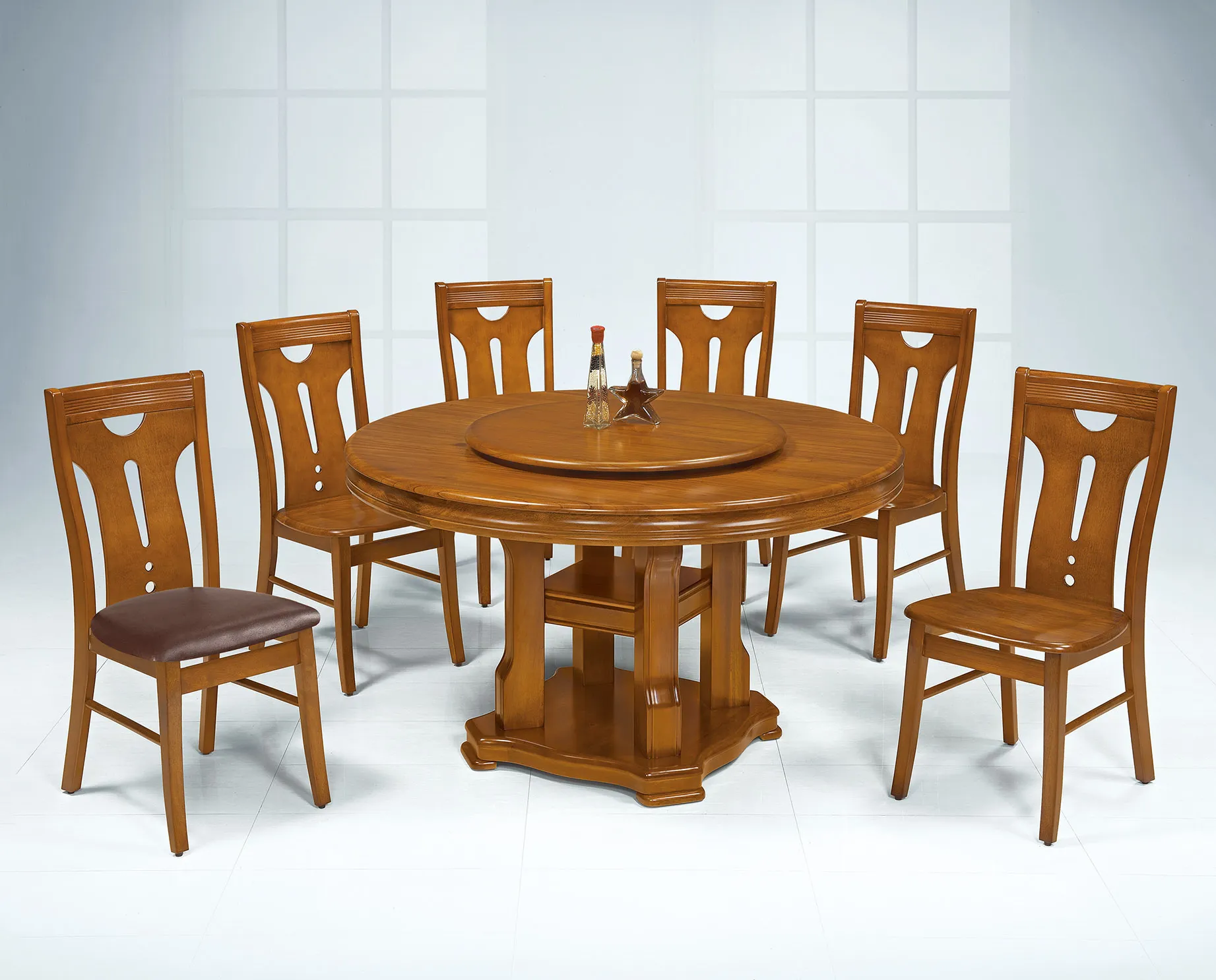 柚木色4.38尺大圓餐桌附贈轉盤