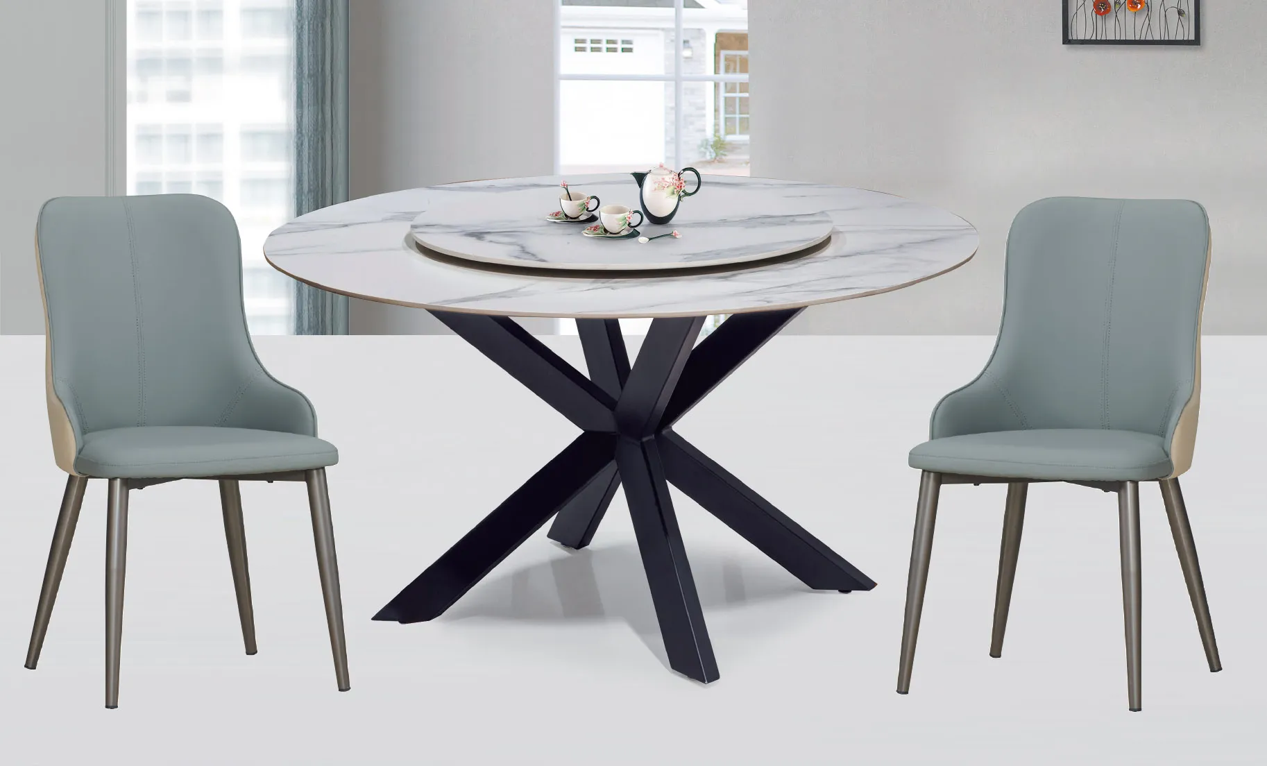 大特價-卡拉白岩板圓桌附贈轉盤(自取價)