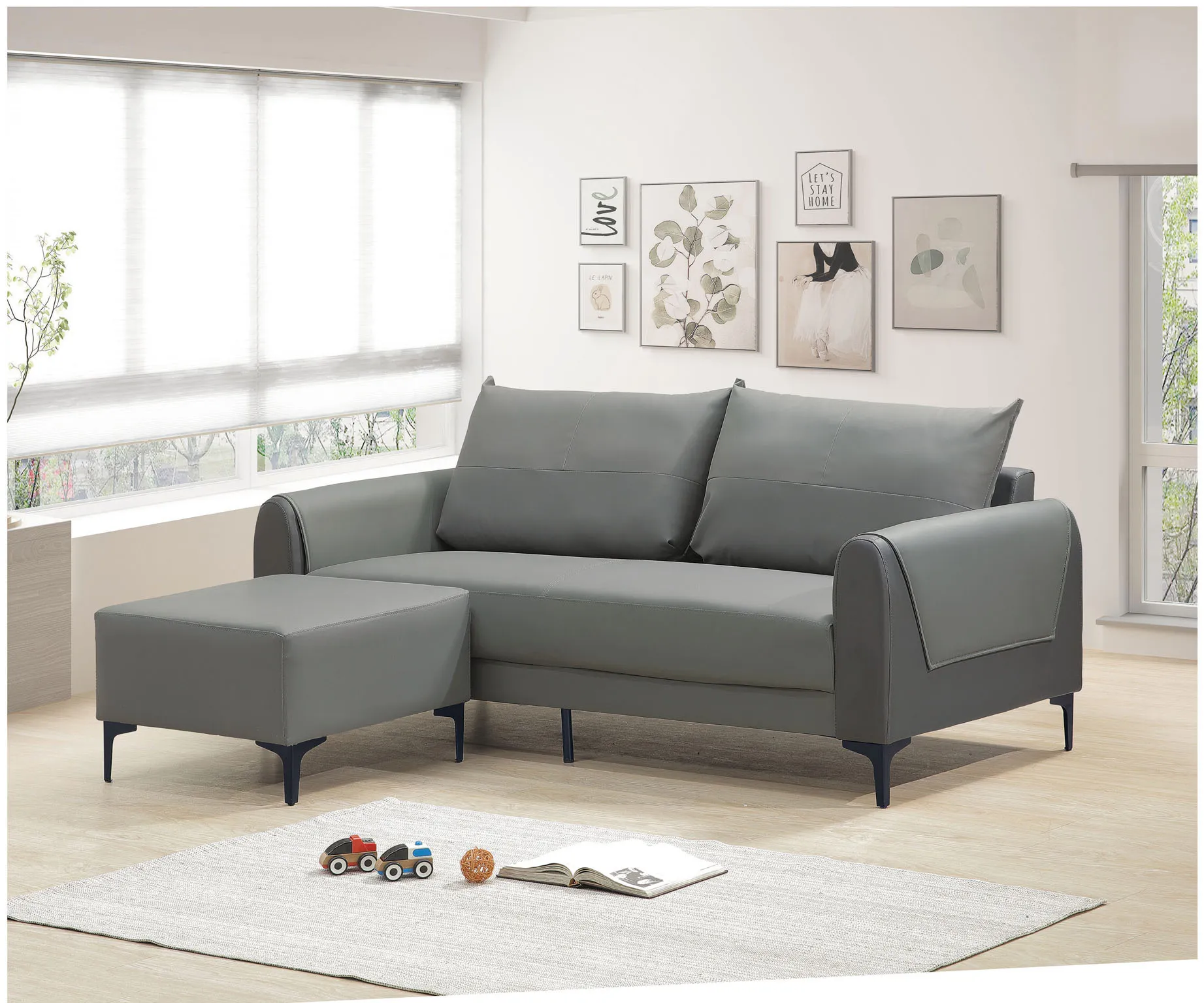 羅森3人L型耐抓皮沙發