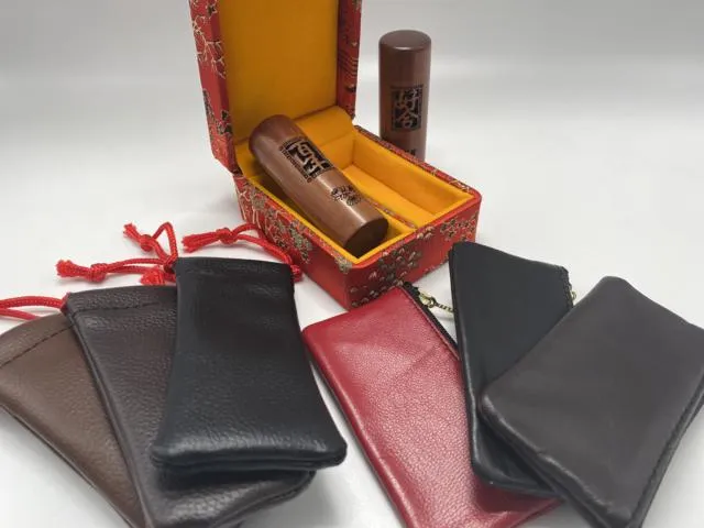 紅紫檀夫妻對印章-套筒形式(手工)