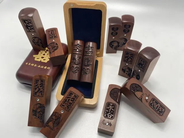 紅紫檀夫妻對印章(手工)