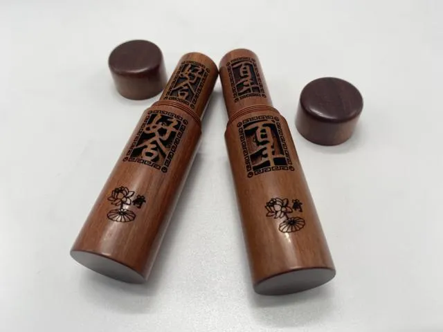 紅紫檀夫妻對印章-套筒形式(手工)