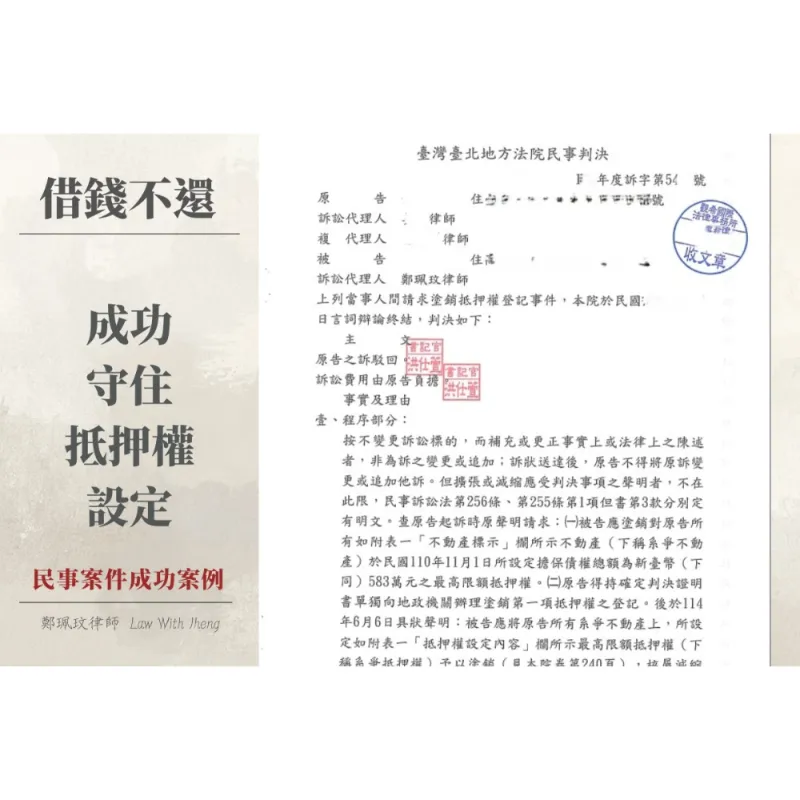 【民事成功案例】合法借款卻被告塗銷抵押權？成功守住最高限額抵押權效力