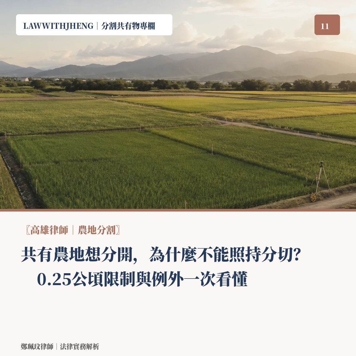【高雄律師｜農地分割】共有農地想分開，為什麼不能照持分切？0.25公頃限制與例外一次看懂