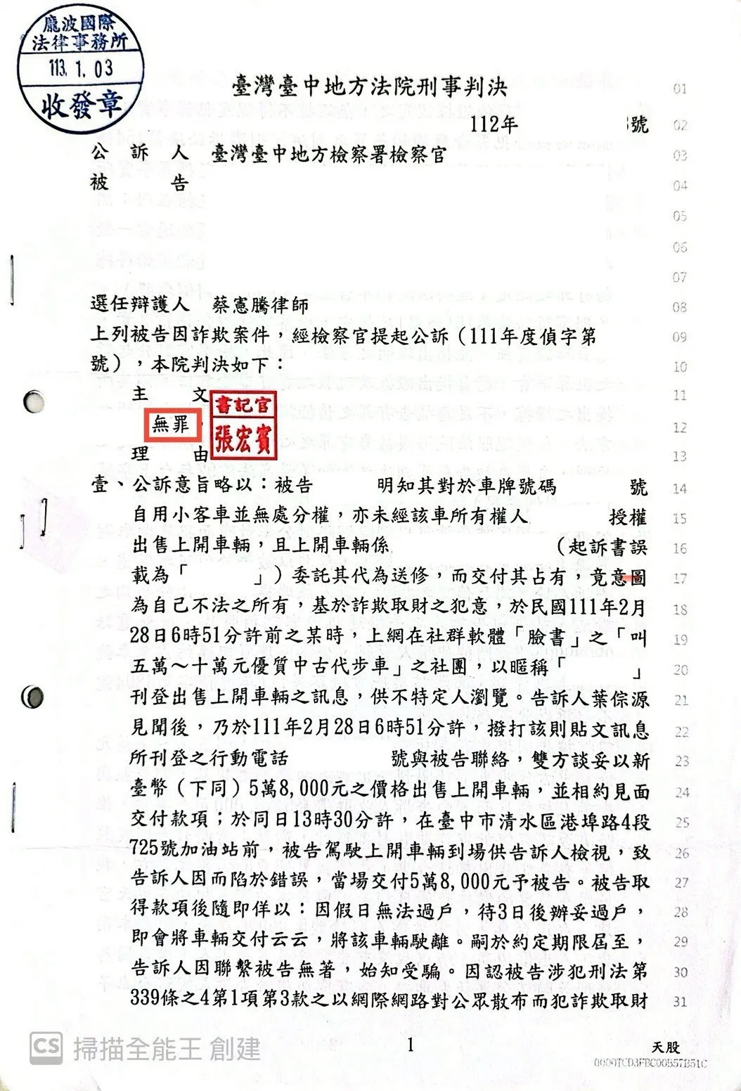 詐欺罪勝訴無罪