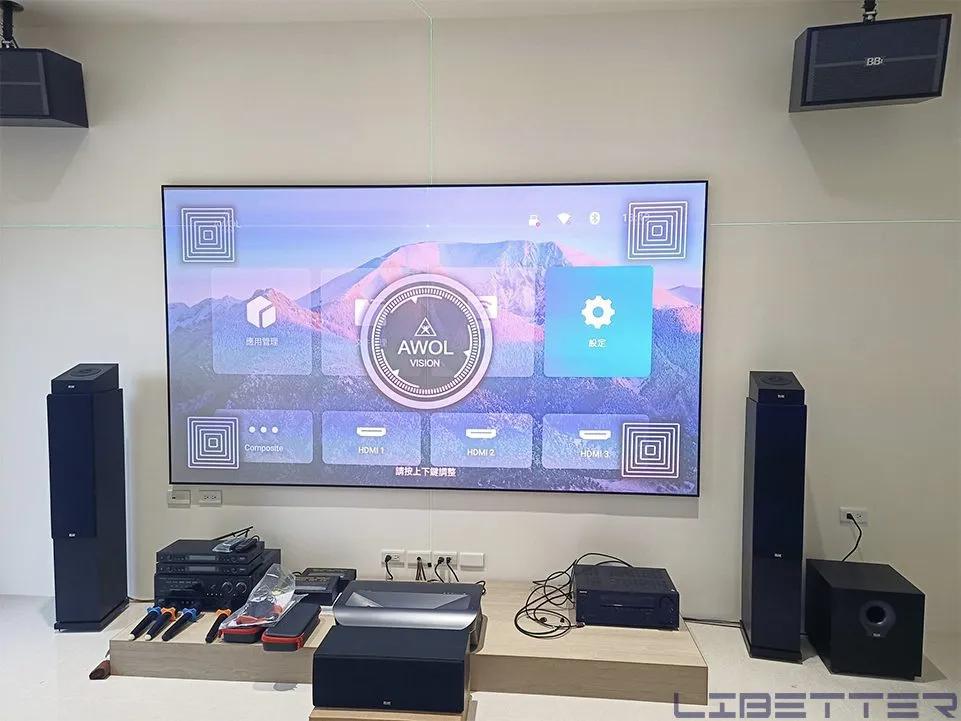 家庭影音規劃：Awol LTV-3500 4K & 120吋菲涅爾抗光幕 & Elac 7.1 聲道環繞一套  一起嗨唱嗨起來