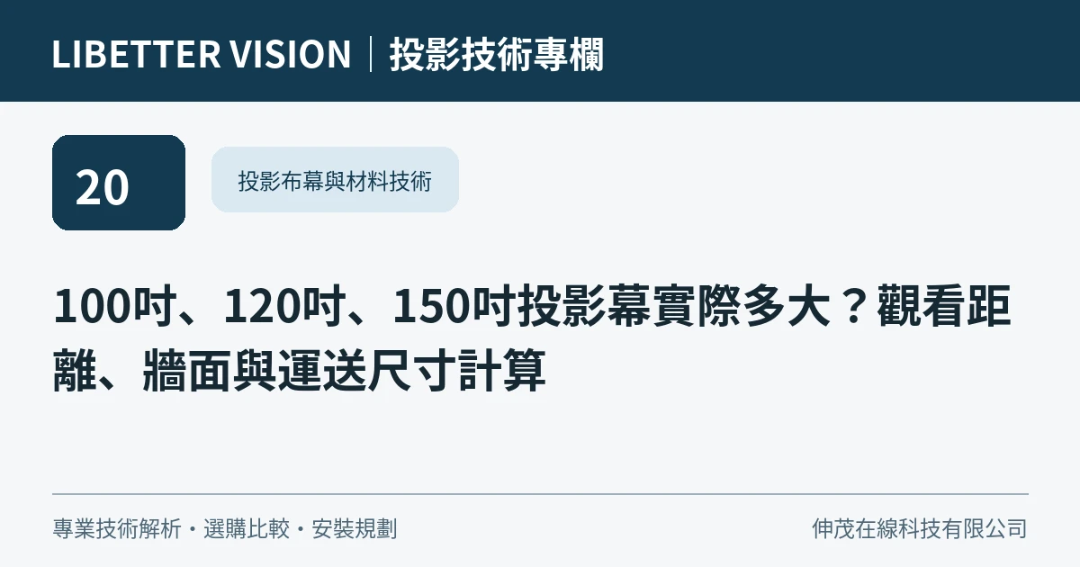 100吋、120吋、150吋投影幕實際多大？觀看距離、牆面與運送尺寸計算