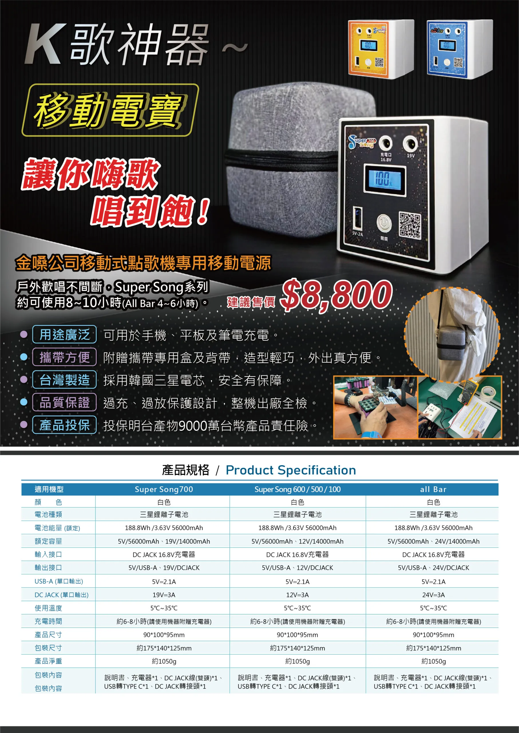 金嗓 行動式點歌機專用移動電源 支援Super song系列、all bar 點唱機！