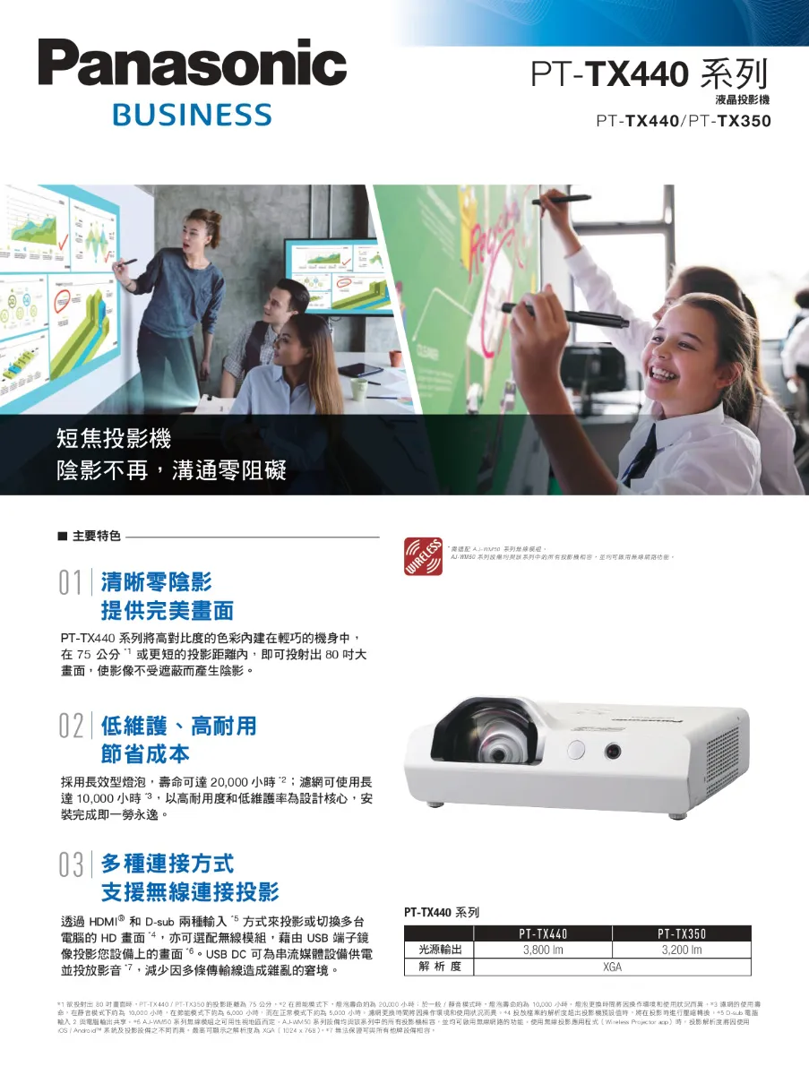 Panasonic PT-TX350T 3200流明 XGA 短焦投影機