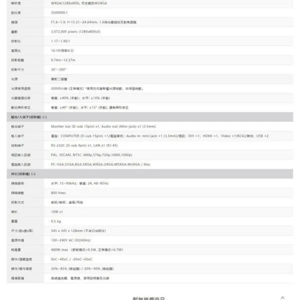 SHARP夏普 PG-CA60W WXGA，，6000流明 全封閉 雷射投影機 內部循環冷卻系統 壽命長 免維護 含稅價