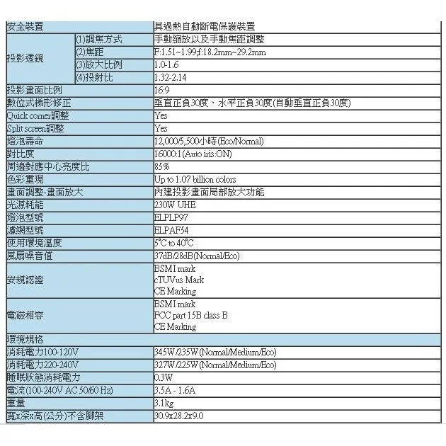 EPSON EB-FH52 4000流明 1080p Full HD解析度 高亮彩商用投影機 無線投影機
