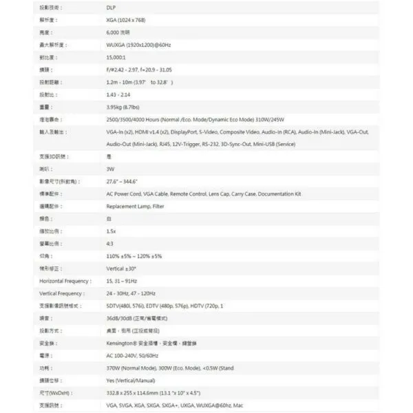 Vivitek DX977WT XGA 6000 流明 超高亮度商務投影機 原廠公司貨