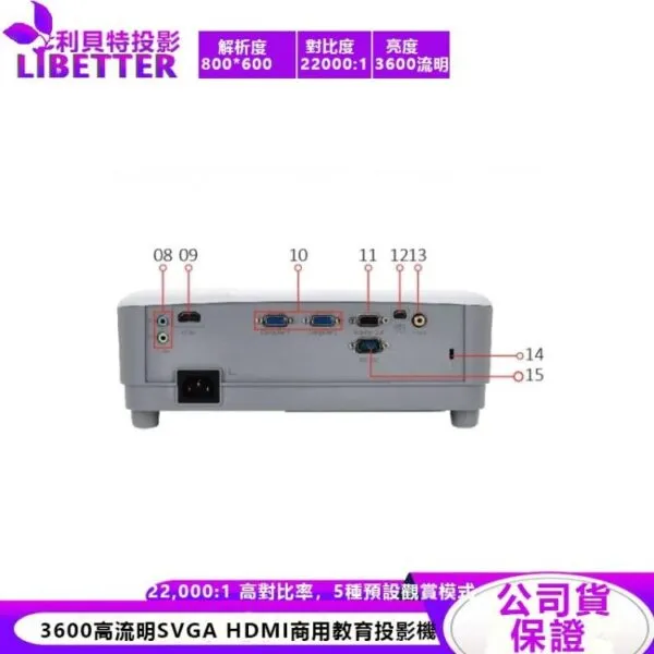 VIEWSONIC PA503S 3600高流明SVGA 800*600解析度 HDMI商用教育投影機