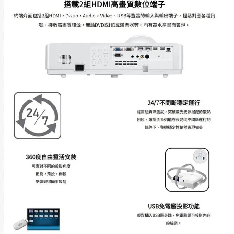 ROLY RL-S400X XGA,3500流明 顛覆傳統雷射 短焦投影機 94CM投射100吋 現貨含稅