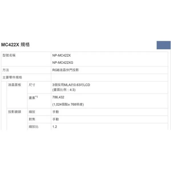 NEC MC422X 4200流明 XGA解析度 投影機 含稅現貨