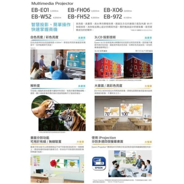 EPSON EB-W52 WXGA 高亮彩商用投影機 內建無線 4000流明投影機