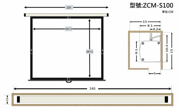 ZERO ZCM-S100 豪華型手拉布幕 1:1 100吋 1.0高增益 台製品牌 鋁合金手拉布幕