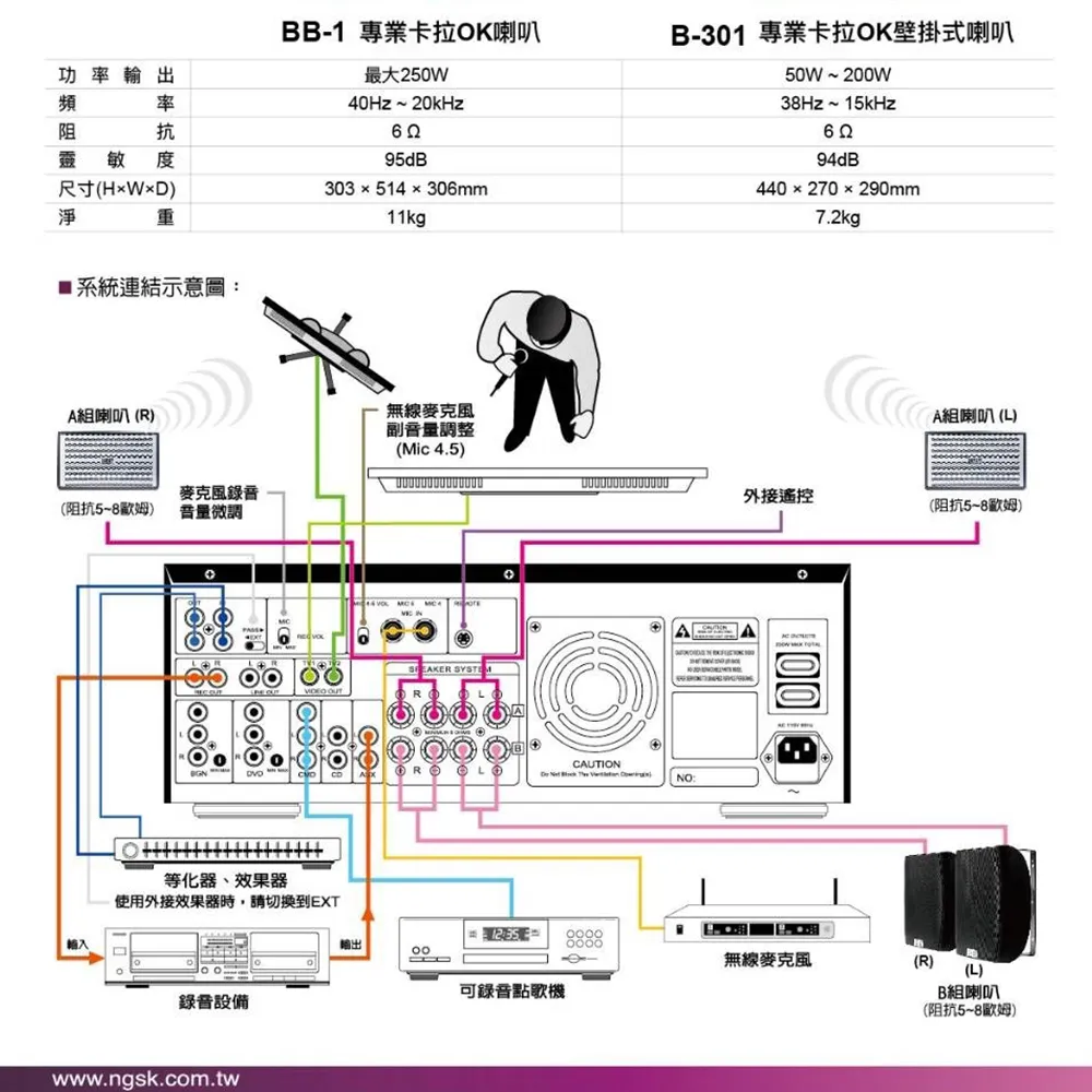 長崎 NaGaSaKi BB1 B-301 專業級 卡啦OK歌唱 壁掛式喇叭
