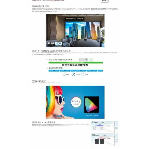 OPTOMA ZW506T 輕巧型雷射投影機 5200流明高亮度 高清full HD 相容4K