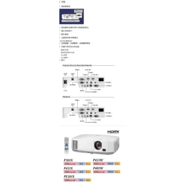 NEC P451W LCD 4500ANSI流明 商務用寬螢幕 WXGA 投影機