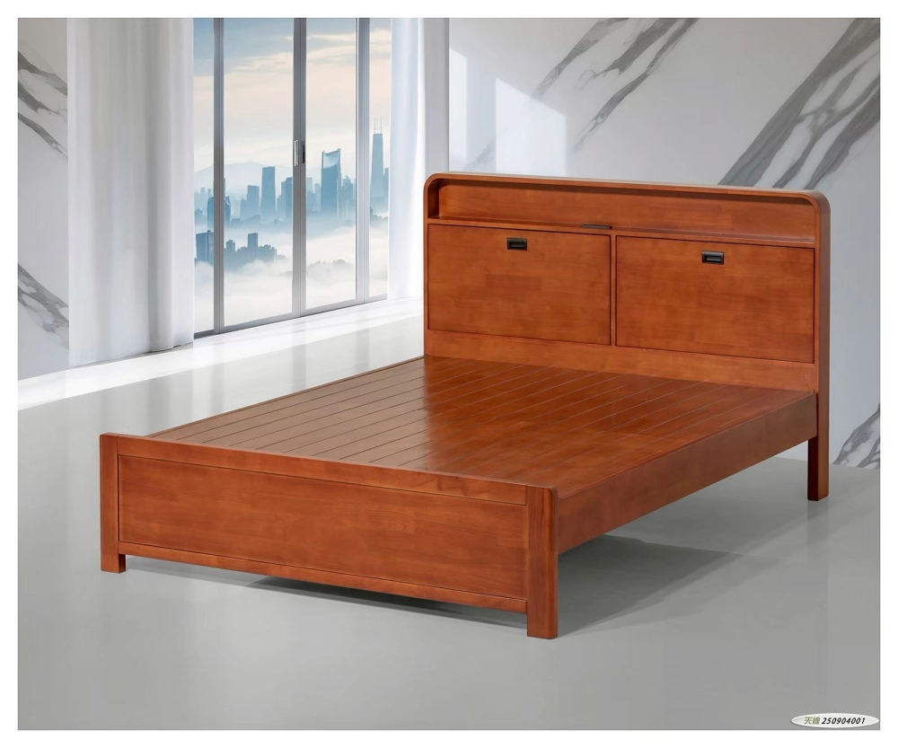 佳娜實木標準雙人床組柚木色