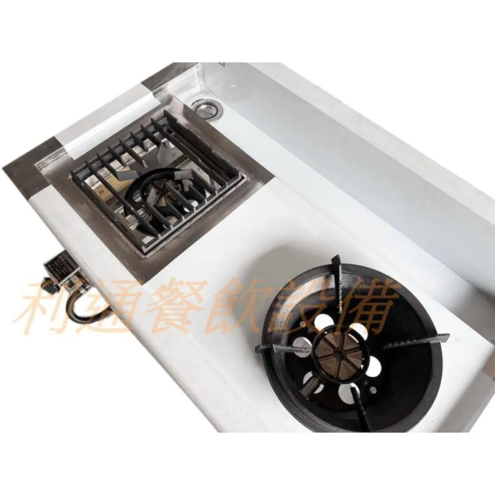 2口-炒台.(水溝型)+平口爐.(銀品)