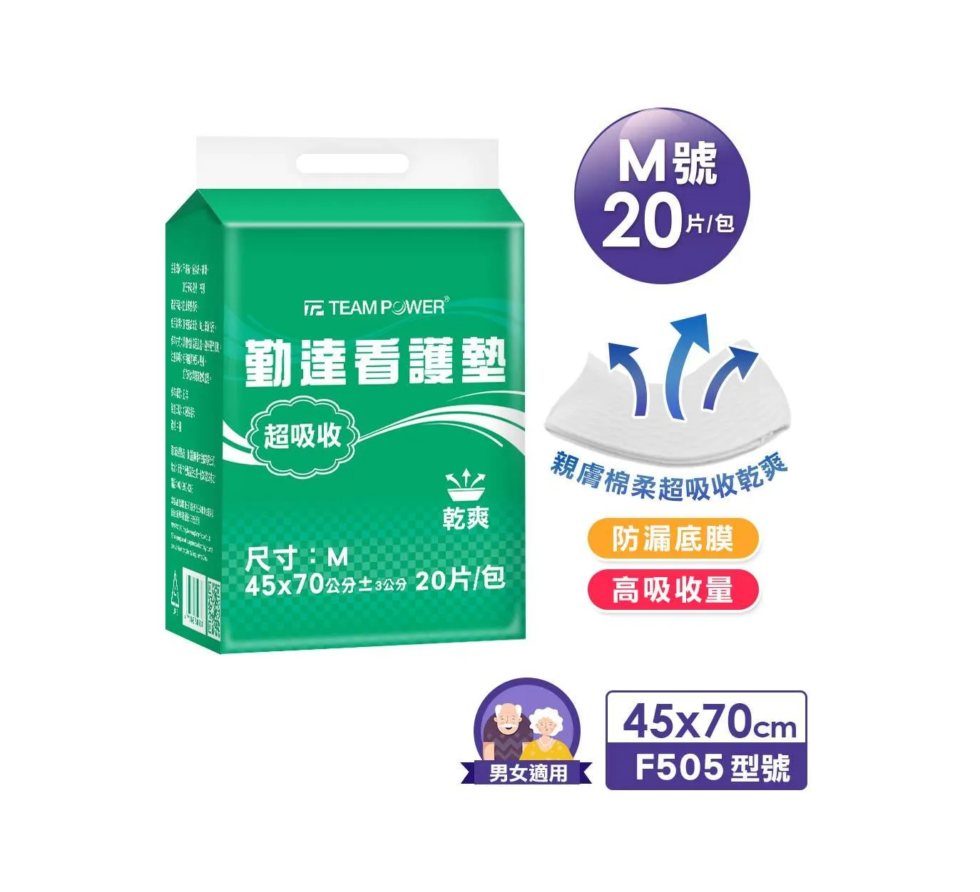 【勤達】超強吸收看護墊45x70cm(M號)-20片/包