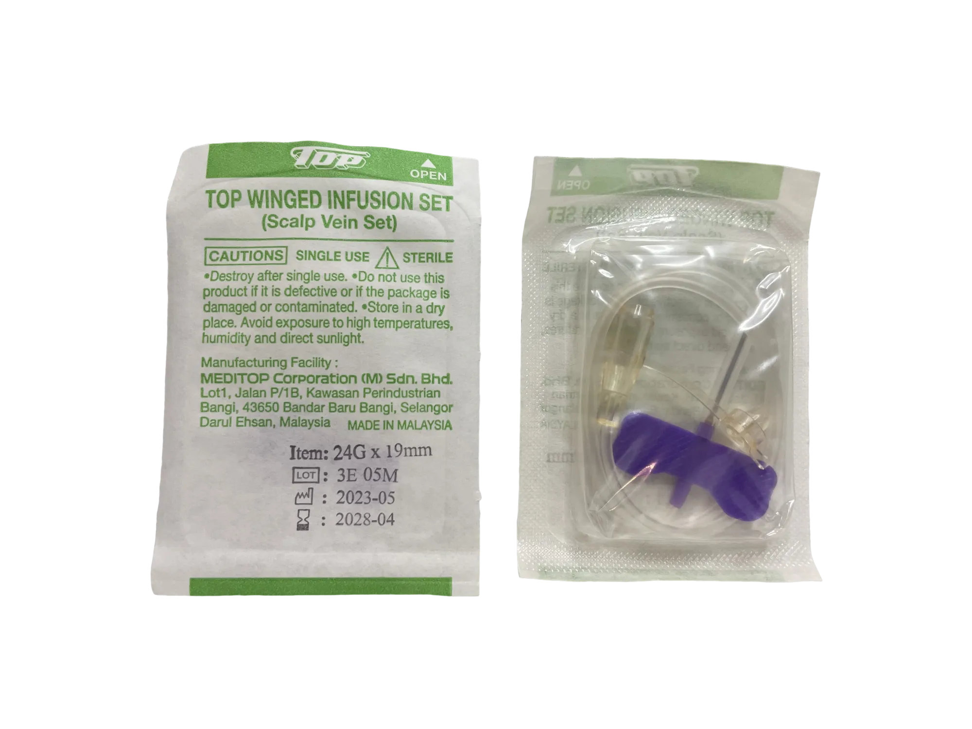 蝴蝶針(頭皮針) 24GX19mm(紫色)【頭皮靜脈注射器械包】(滅菌) 飛機仔