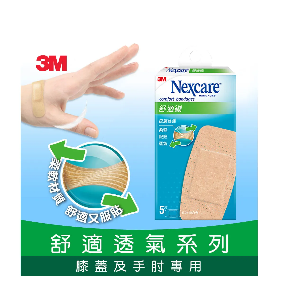 3M Nexcare 舒適繃【5片】5x10cm 膝蓋與手肘用