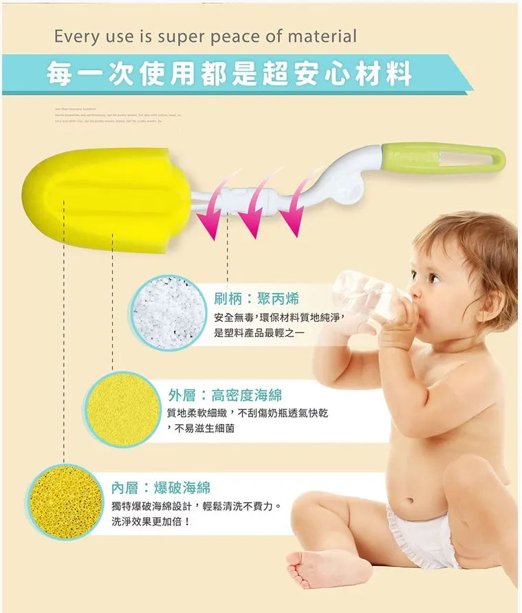 優生 雙效海綿旋轉奶瓶刷(附刷頭)