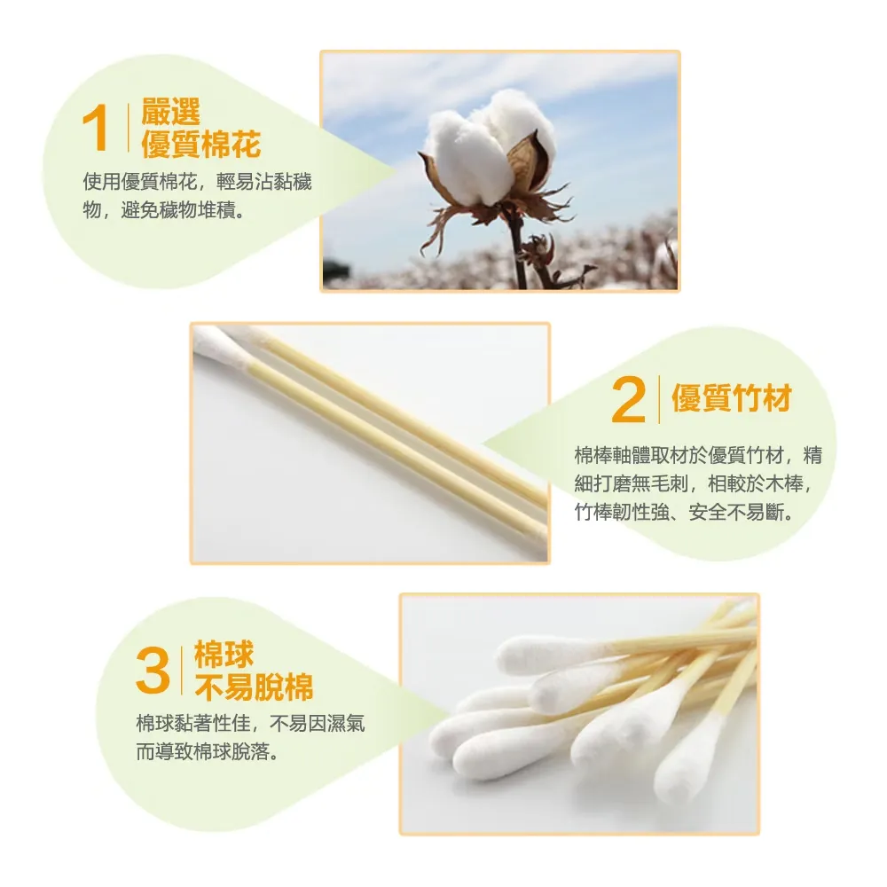 奈森克林竹軸棉花棒(200支/袋)