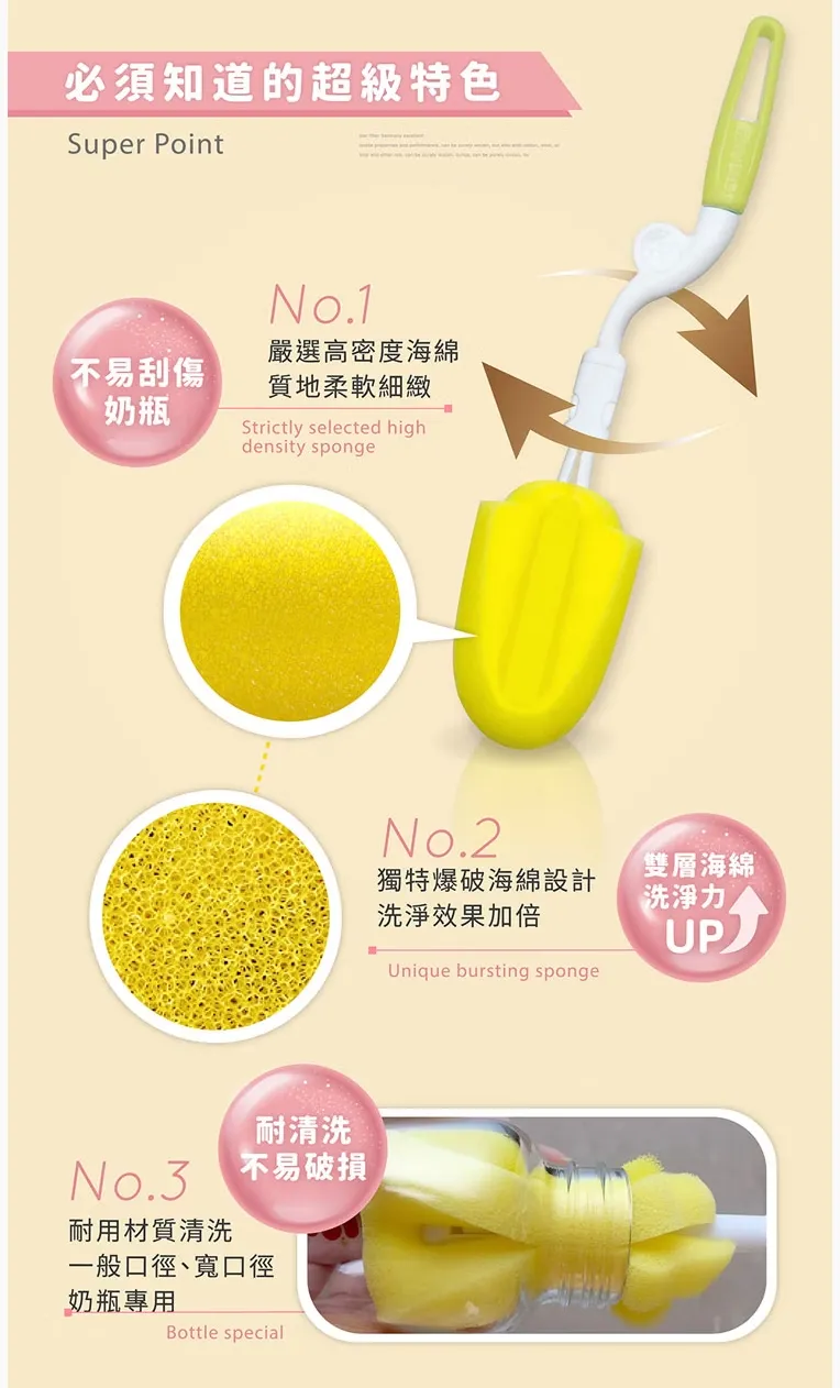 優生 雙效海綿旋轉奶瓶刷【替換刷頭組】-綠蠵龜