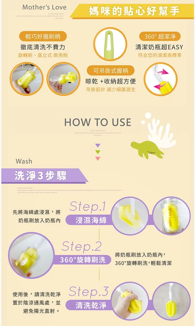 優生 雙效海綿旋轉奶瓶刷(附刷頭)