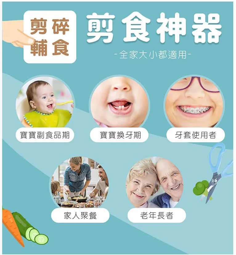 優生 雙鋸齒快速食物剪刀-鯊魚(附收納袋)