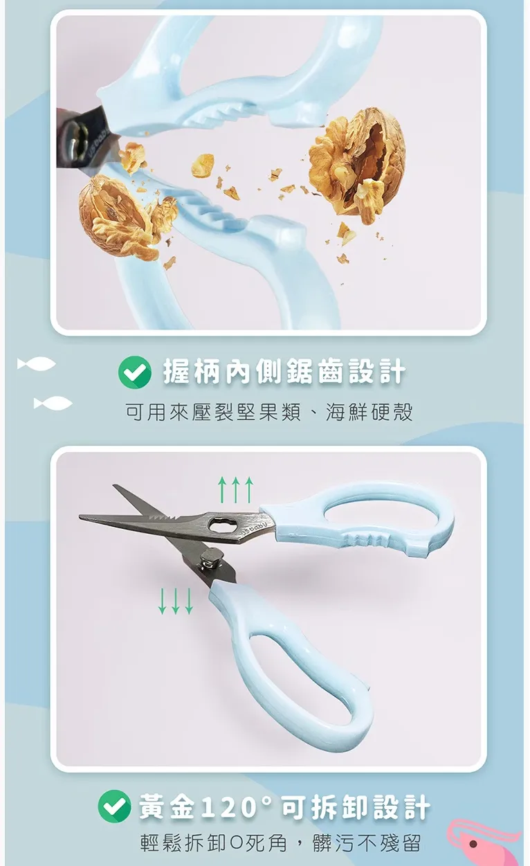 優生 雙鋸齒快速食物剪刀-鯊魚(附收納袋)