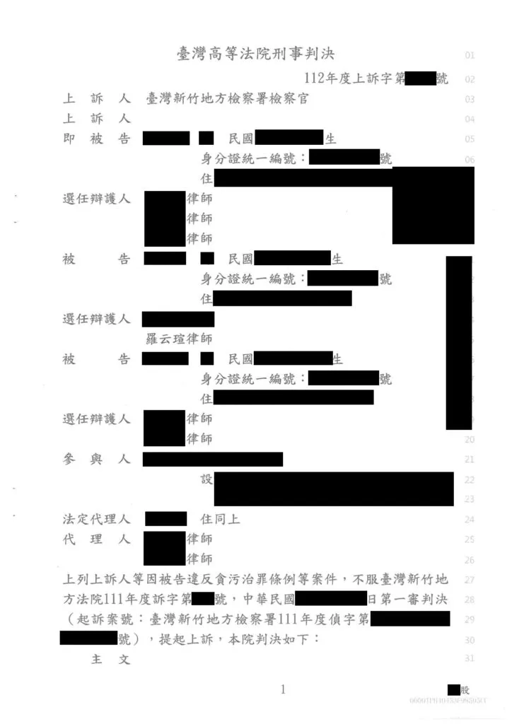 【刑事：違反貪汙治罪條例案件】成功爭取第二審勝訴判決