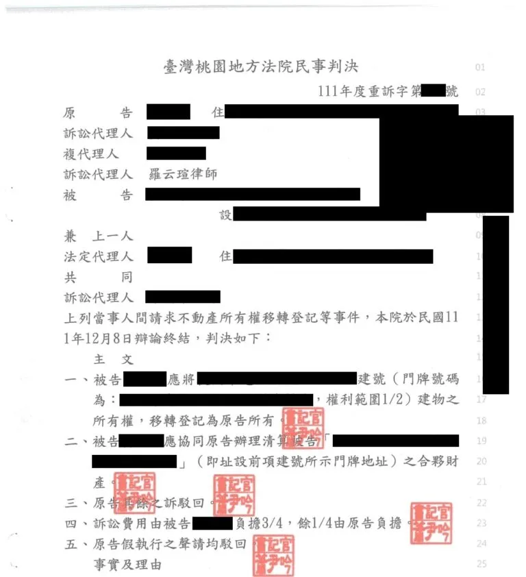 【民事：請求不動產所有權移轉登記及合夥清算】勝訴