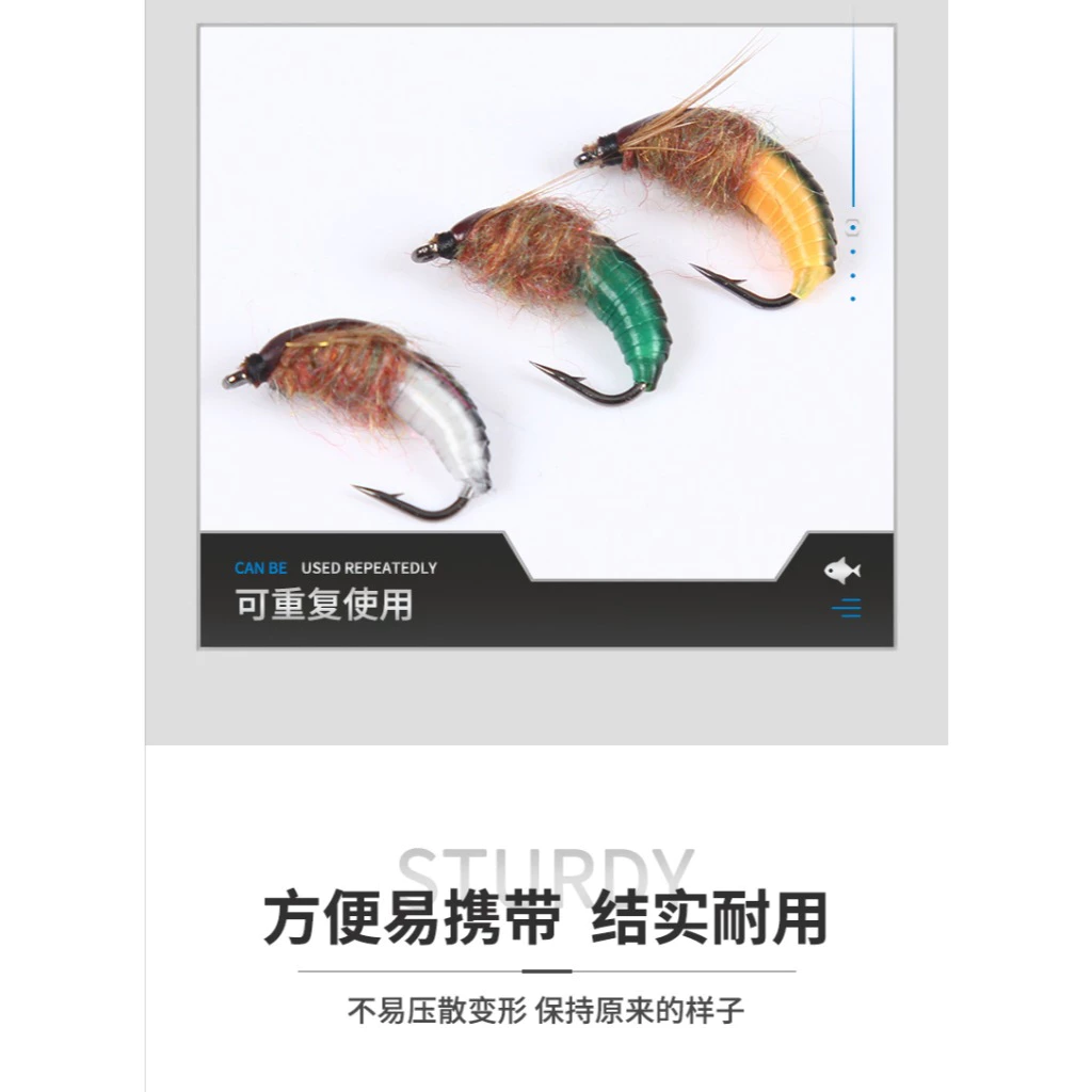 【LUREER】 石蠶蛾若蟲 5入 12# 手工綁製 高品質 高擬真 毛鉤 飛釣 路亞 飛蠅 若蟲 捲仔 吳郭魚