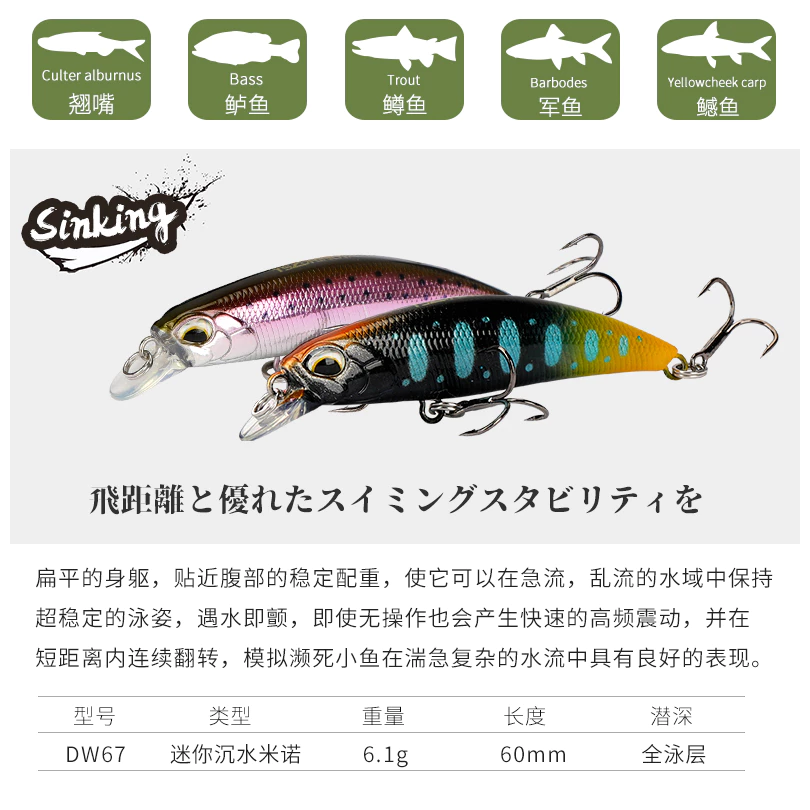 【LUREER】 釣之屋 DW67 60S 沉水米諾 6.1克 盒裝 精緻塗裝 SINKING MINNOW 米諾 捲仔