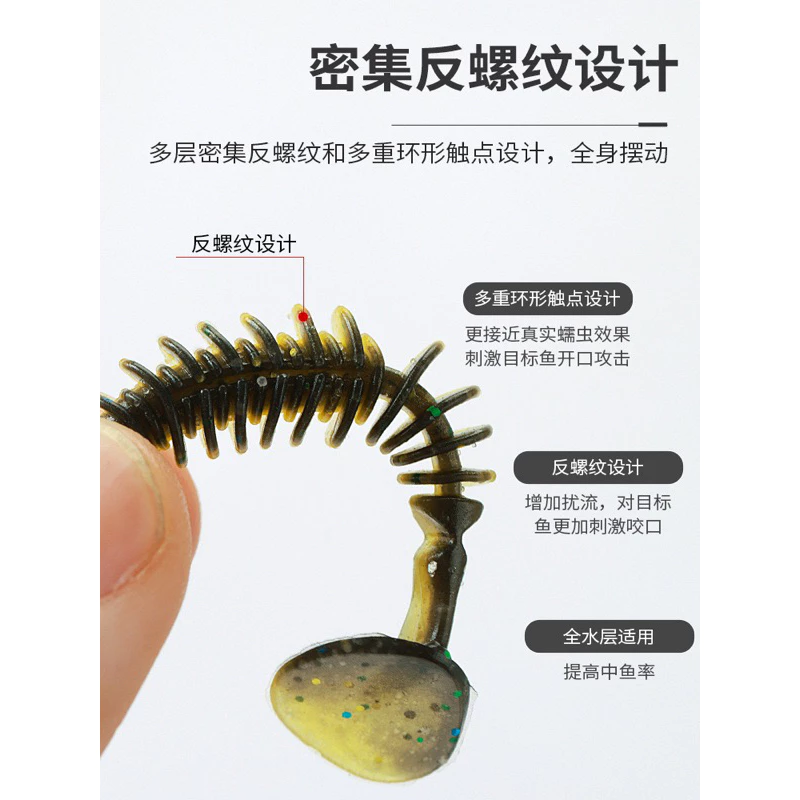 【LUREER】 反螺紋 T尾軟蟲 5公分 20入一包 添加誘魚劑 加味 加大T尾 軟蟲 路亞 T尾