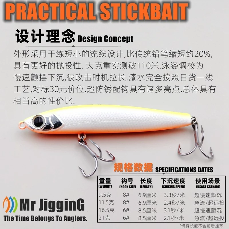 【LUREER】 Mr JigginG 猛泊 顫擺沉水鉛筆 11.5克 / 21.5克 <遠投型> 路亞 鉛筆 沉水