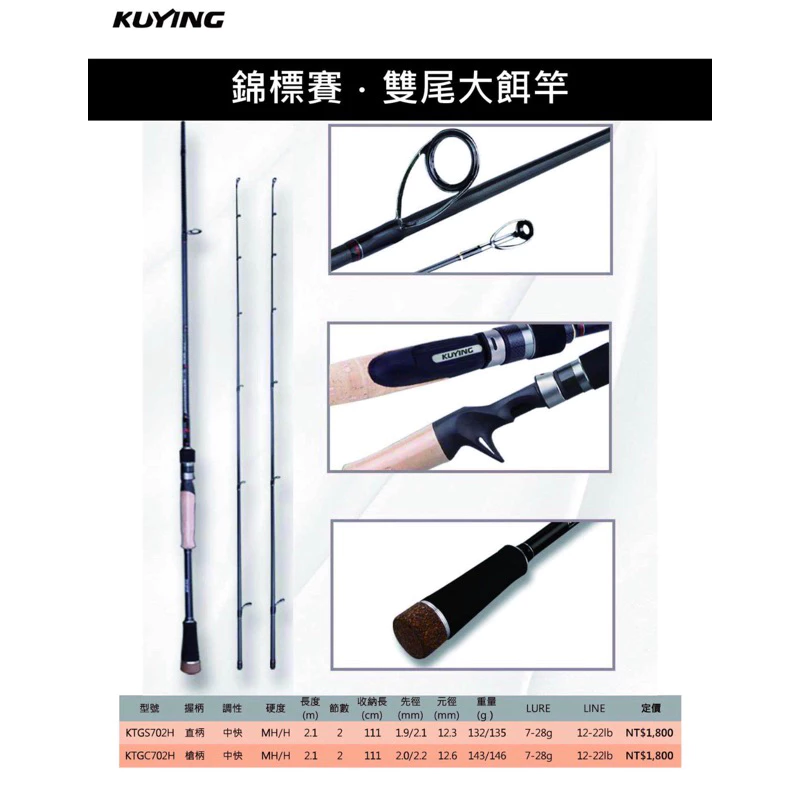 【LUREER】 酷影 KUYING 錦標賽 MH/H 雙竿尾 直柄 槍柄 大餌竿 路亞竿 輕雷強