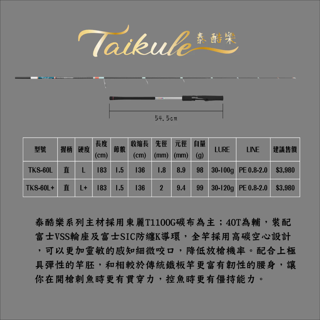 【LUREER】 酷影 KUYING Taikule 泰酷樂 船釣輕鐵竿 LJ 近海飛扁 紅甘
