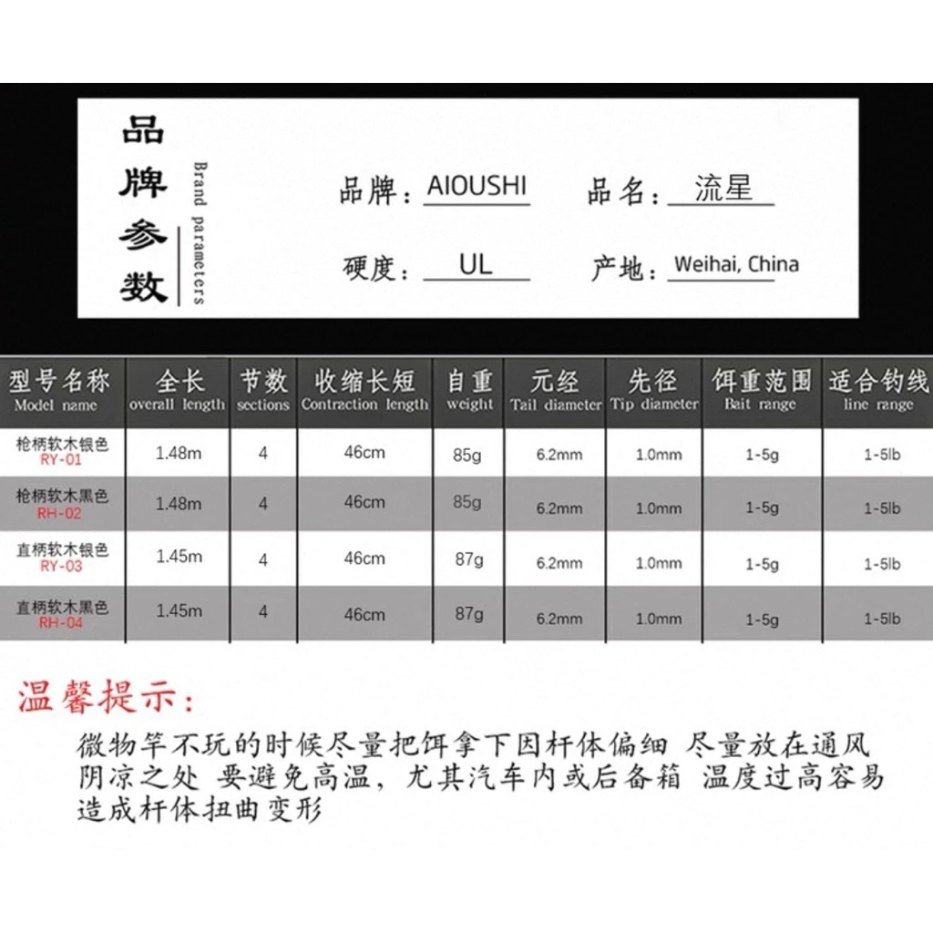 【LUREER】 艾歐仕 Aioushi 流星二代 玻纖彈射竿 微物 溪流 路亞竿 旅竿